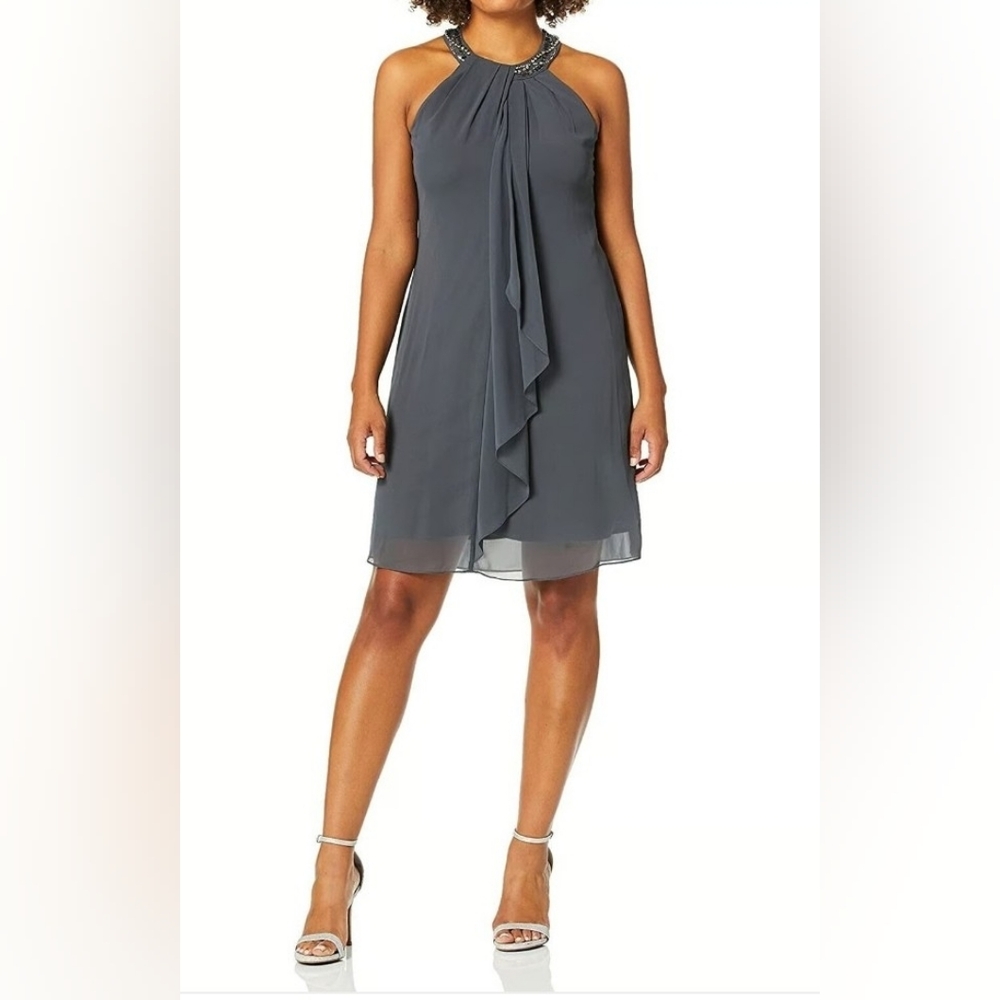 SLNY Charcoal Halter Midi Dress